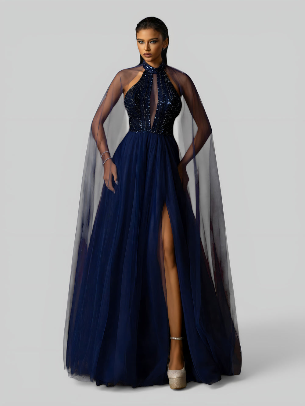 Vestido de Festa Longo Super Luxo Paetê Capa Lorelay