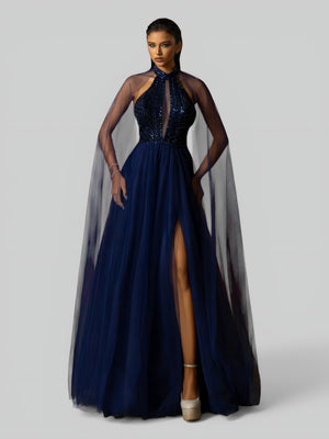 Vestido de Festa Longo Super Luxo Paetê Capa Lorelay