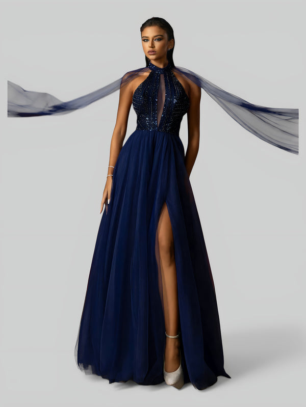 Vestido de Festa Longo Super Luxo Paetê Capa Lorelay