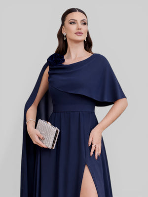 Vestido de Festa Longo com Capa e Flor Madalena - Aurea Dress