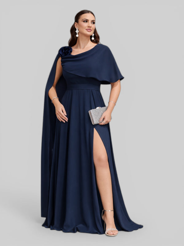 Vestido de Festa Longo com Capa e Flor Madalena - Aurea Dress