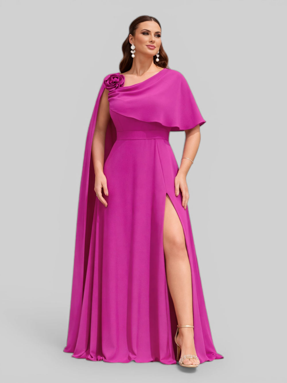 Vestido de Festa Longo com Capa e Flor Madalena