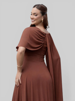 Vestido de Festa Longo com Capa e Flor Madalena - Aurea Dress