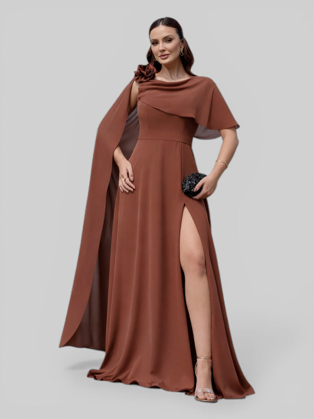 Vestido de Festa Longo com Capa e Flor Madalena - Aurea Dress