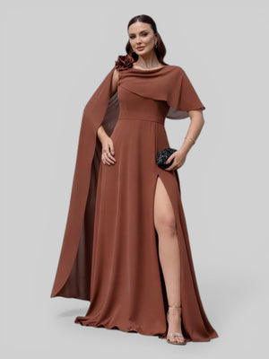 Vestido de Festa Longo com Capa e Flor Madalena - Aurea Dress