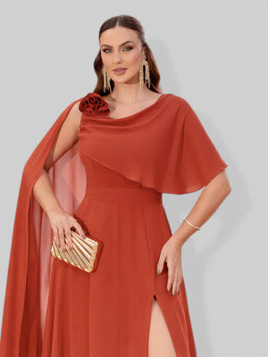 Vestido de Festa Longo com Capa e Flor Madalena - Aurea Dress