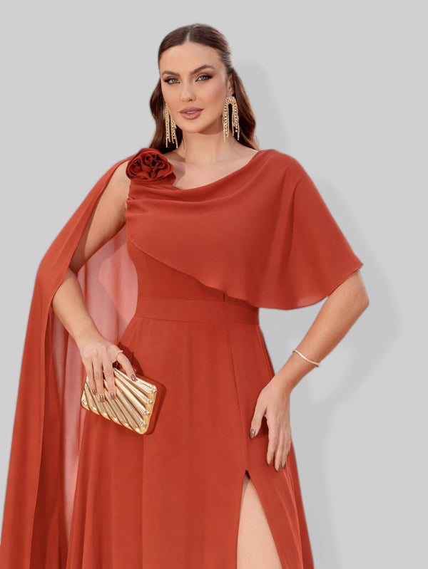 Vestido de Festa Longo com Capa e Flor Madalena - Aurea Dress