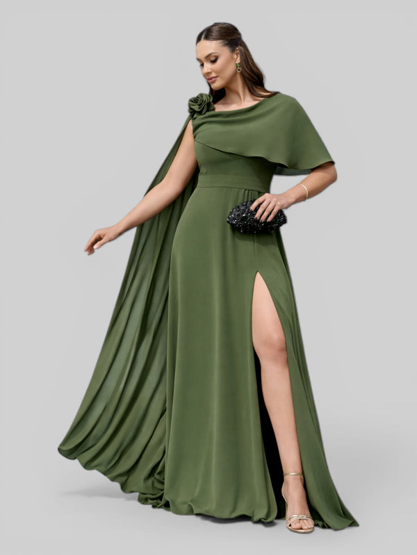 Vestido de Festa Longo com Capa e Flor Madalena - Aurea Dress