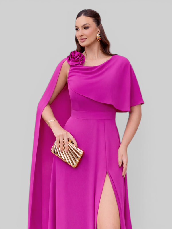 Vestido de Festa Longo com Capa e Flor Madalena - Aurea Dress