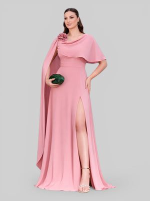 Vestido de Festa Longo com Capa e Flor Madalena - Aurea Dress