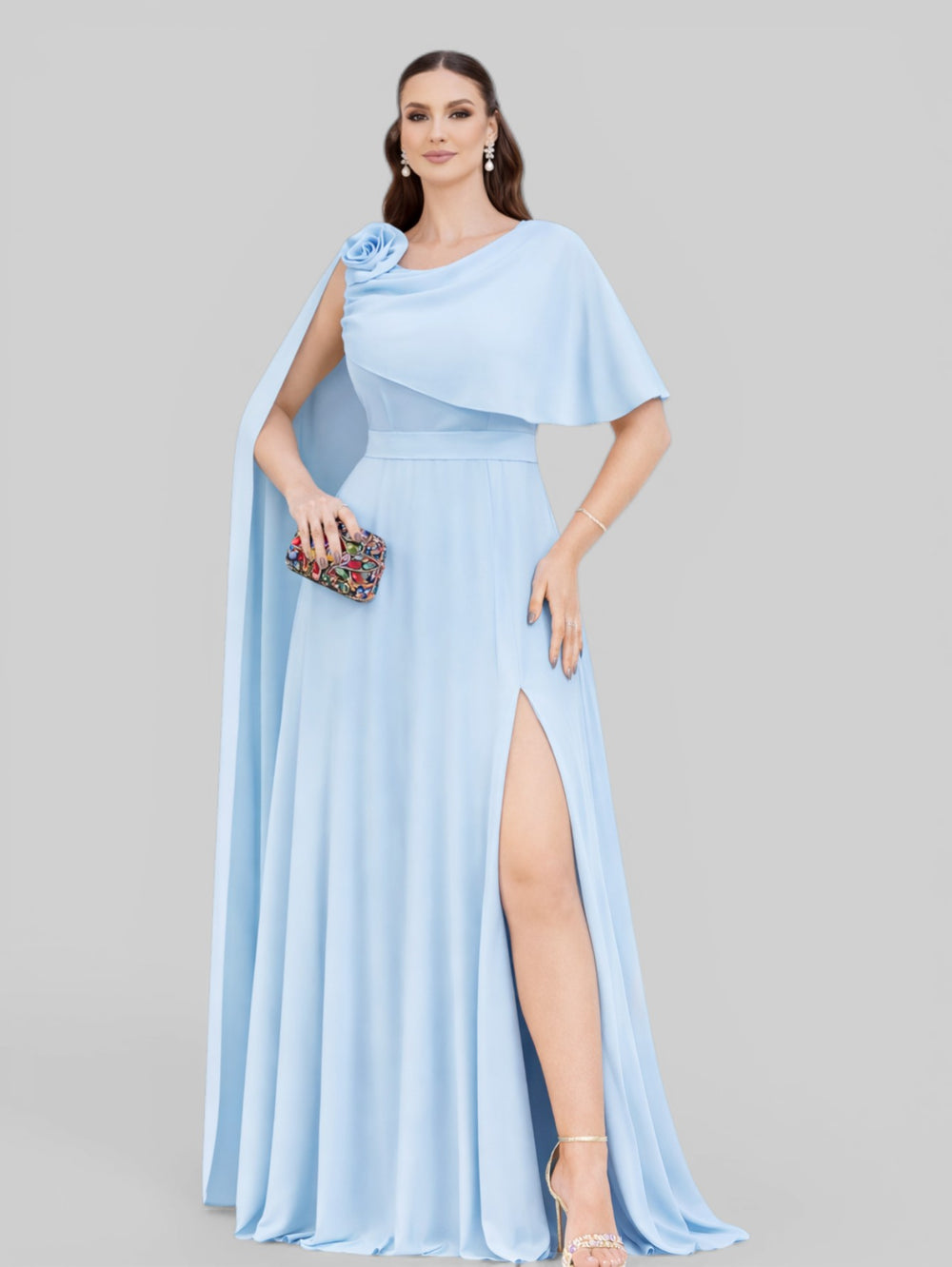 Vestido de Festa Longo com Capa e Flor Madalena - Aurea Dress