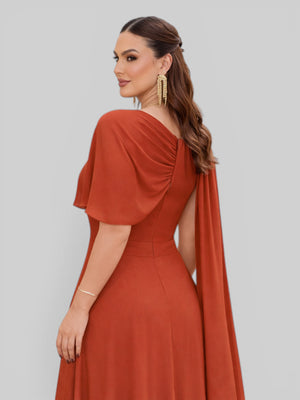 Vestido de Festa Longo com Capa e Flor Madalena - Aurea Dress