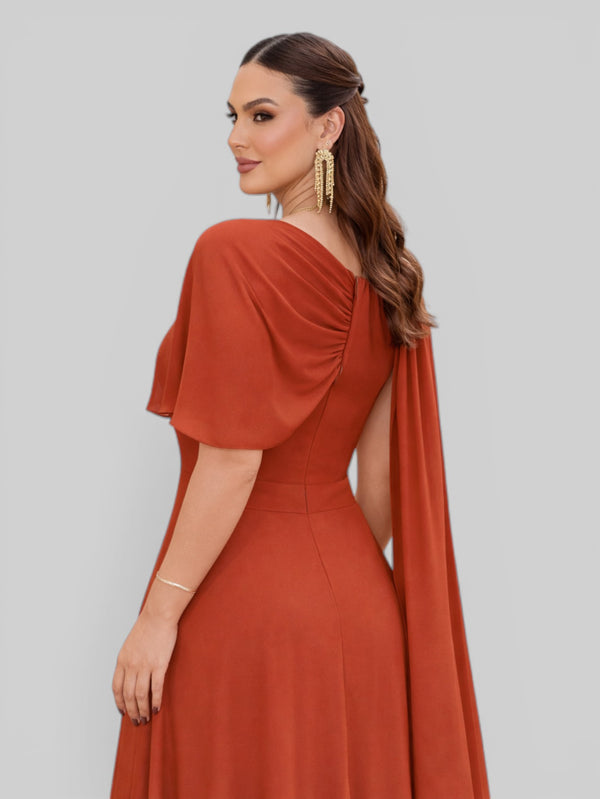 Vestido de Festa Longo com Capa e Flor Madalena - Aurea Dress