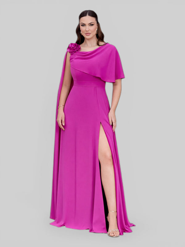 Vestido de Festa Longo com Capa e Flor Madalena - Aurea Dress