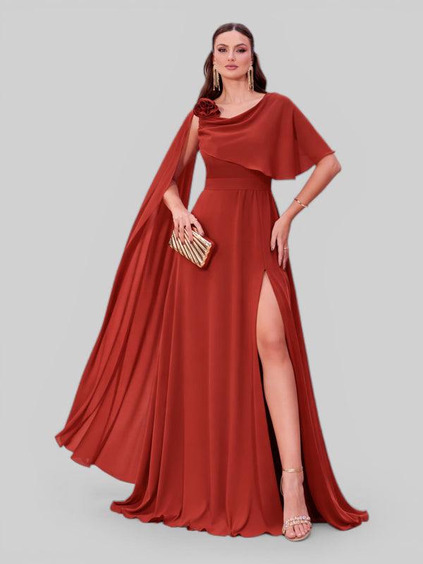 Vestido de Festa Longo com Capa e Flor Madalena - Aurea Dress