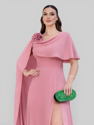 Vestido de Festa Longo com Capa e Flor Madalena - Aurea Dress