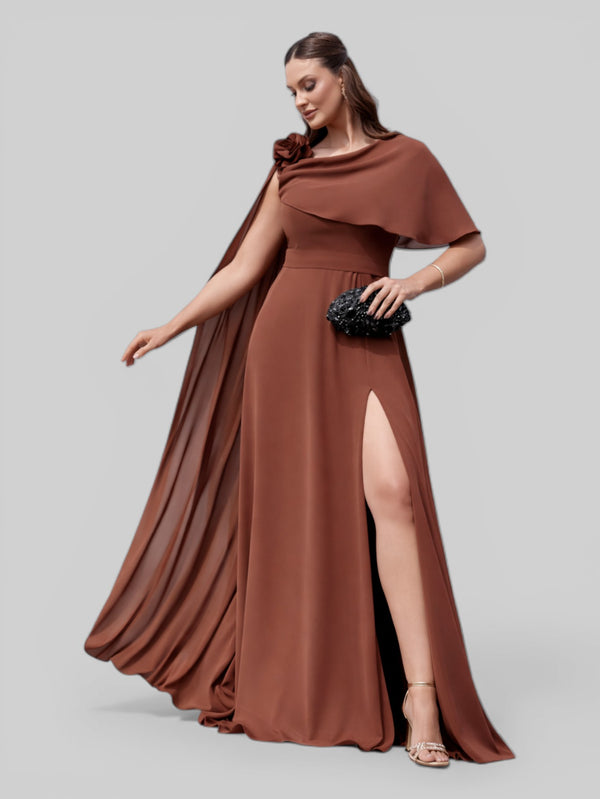 Vestido de Festa Longo com Capa e Flor Madalena - Aurea Dress