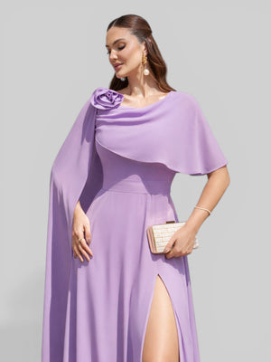 Vestido de Festa Longo com Capa e Flor Madalena - Aurea Dress