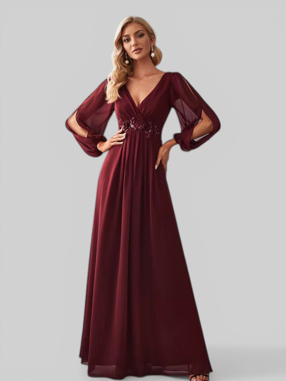 Vestido de Festa Longo com Mangas Austin