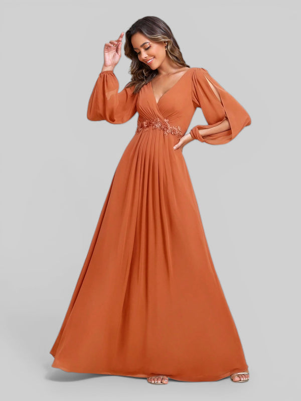 Vestido de Festa Longo com Mangas Austin