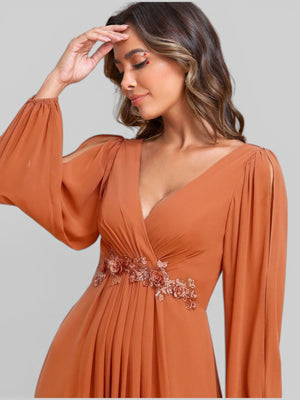 Vestido de Festa Longo com Mangas Austin