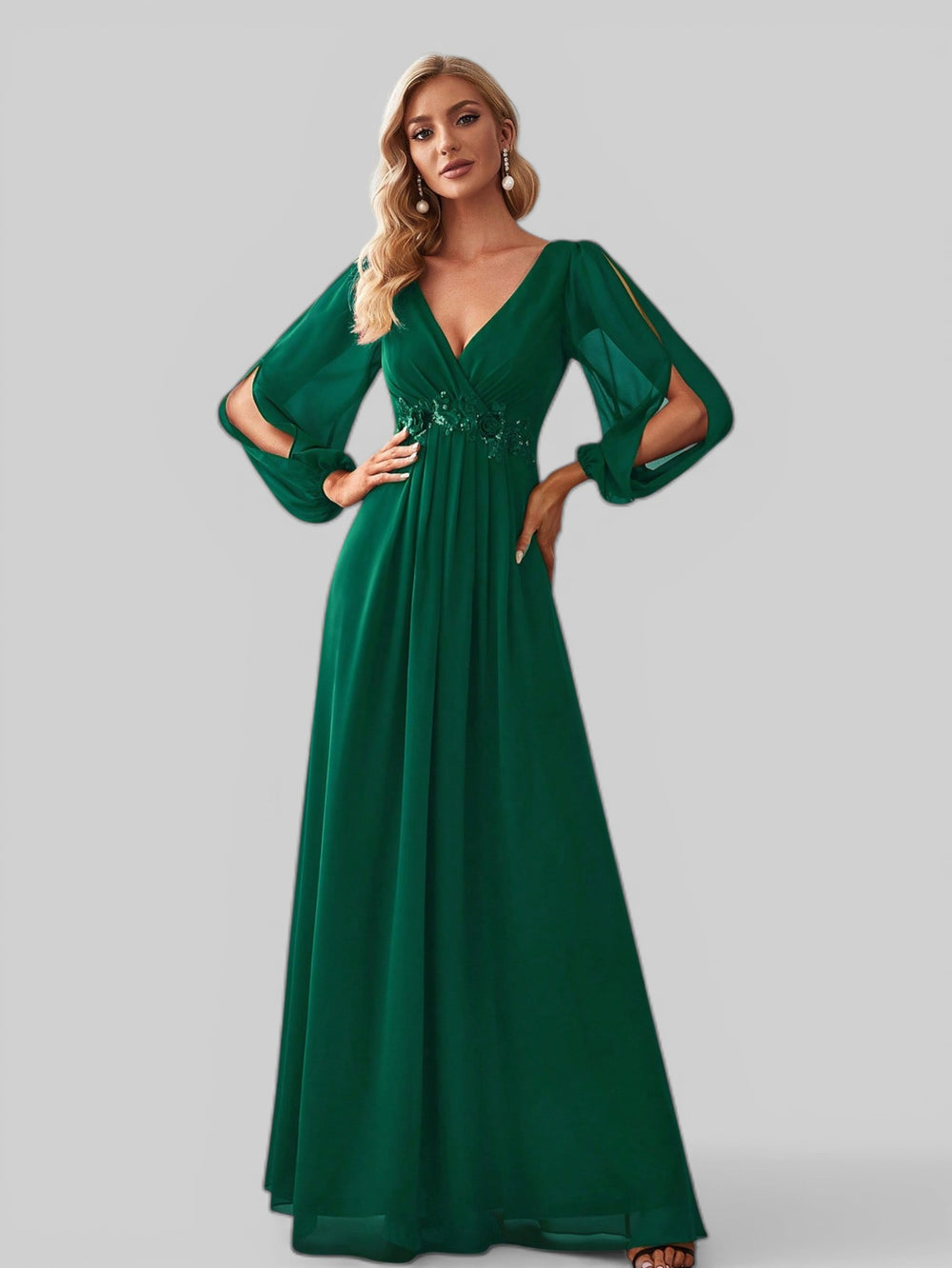 Vestido de Festa Longo com Mangas Austin