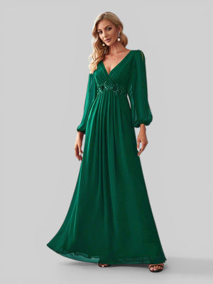 Vestido de Festa Longo com Mangas Austin