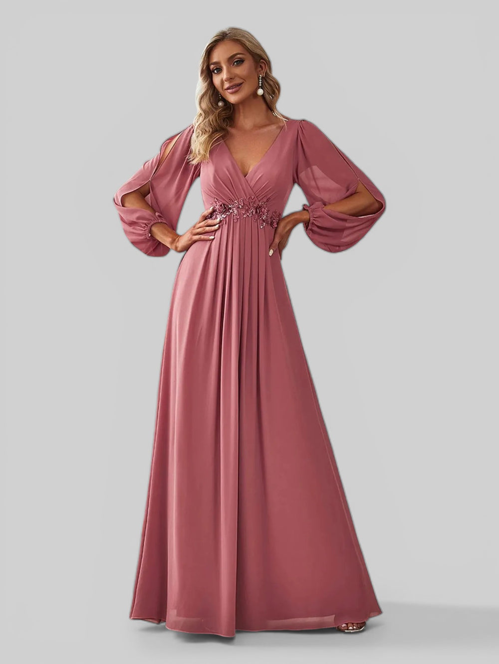 Vestido de Festa Longo com Mangas Austin