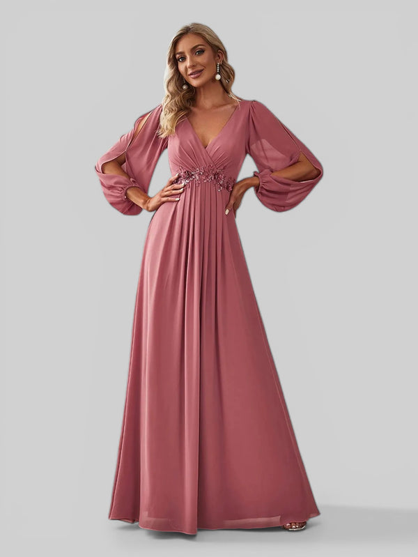 Vestido de Festa Longo com Mangas Austin