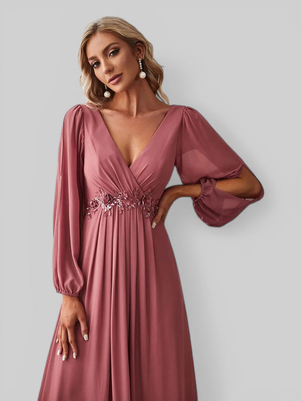 Vestido de Festa Longo com Mangas Austin