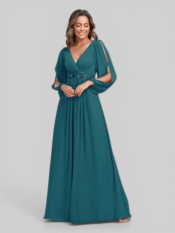 Vestido de Festa Longo com Mangas Austin