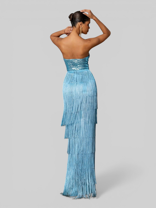 Vestido de Festa sem Alças com Franjas Margott