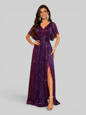 Vestido de Festa Longo com Fenda Lurex Mavilla