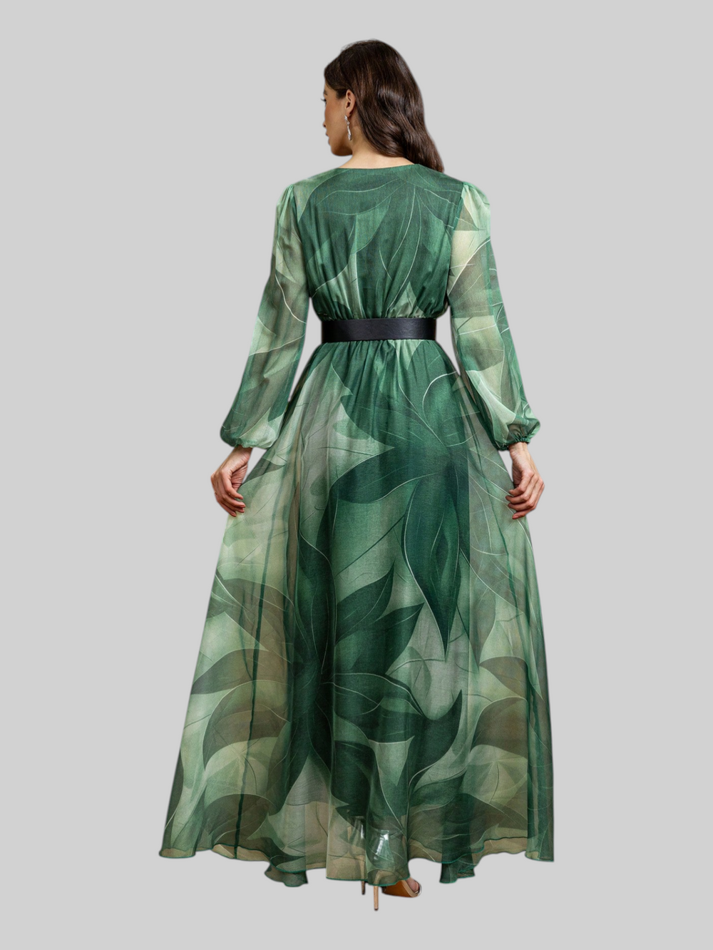 Vestido de Festa Longo Estampando com Cinto Nava