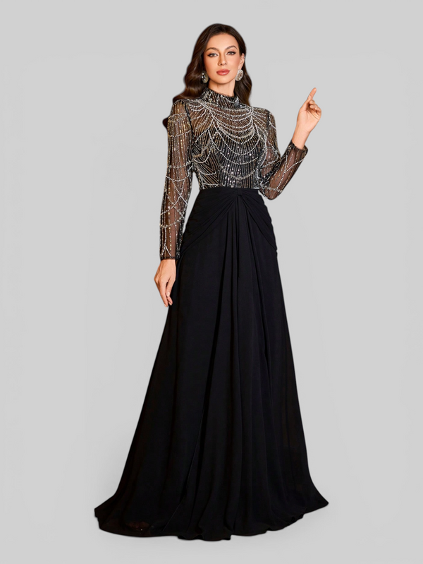 Vestido de Festa Manga Longa Super Luxo Pérolado