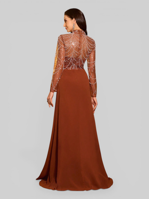 Vestido de Festa Manga Longa Super Luxo Pérolado