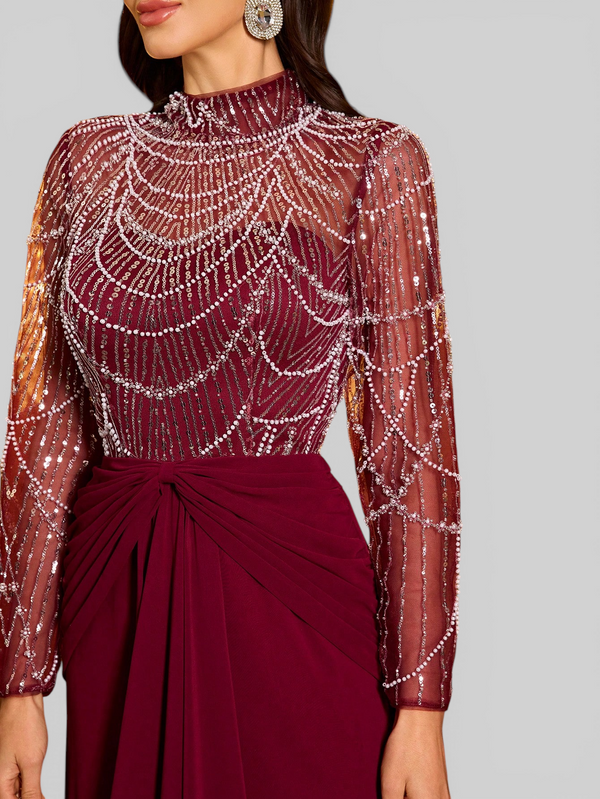 Vestido de Festa Manga Longa Super Luxo Pérolado