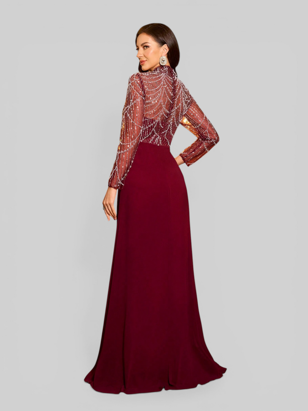 Vestido de Festa Manga Longa Super Luxo Pérolado