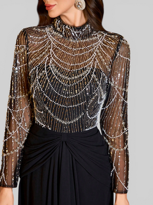 Vestido de Festa Manga Longa Super Luxo Pérolado