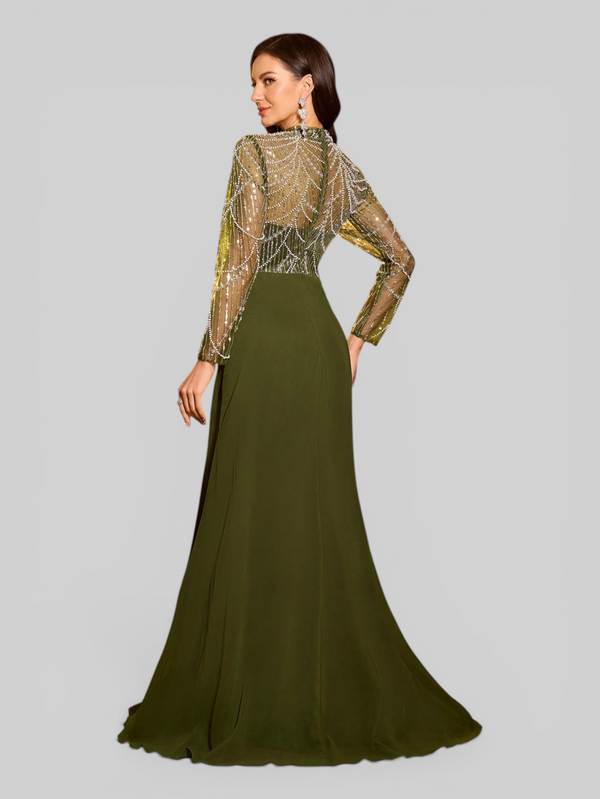 Vestido de Festa Manga Longa Super Luxo Pérolado