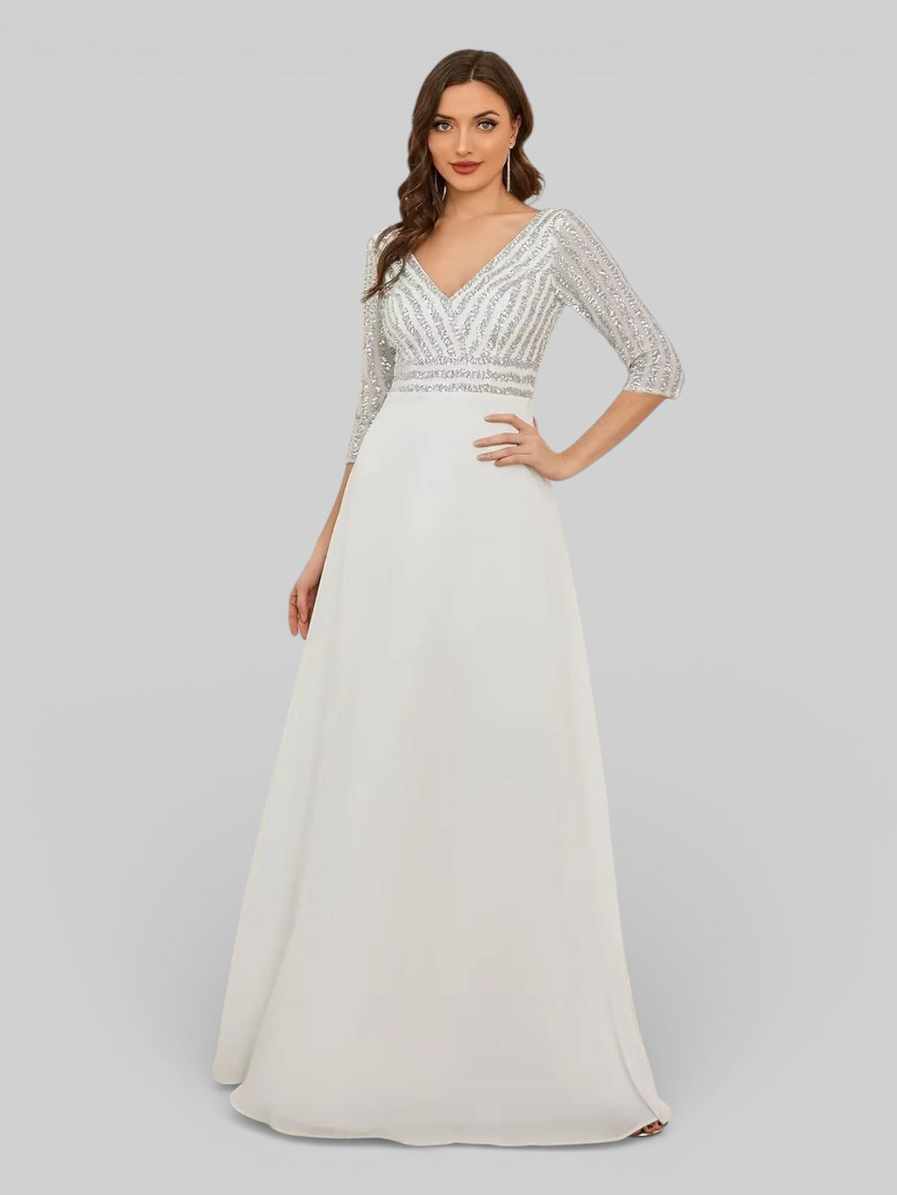 Vestido de Festa Plus Size Manga Longa Lantejoulas - Aurea Dress