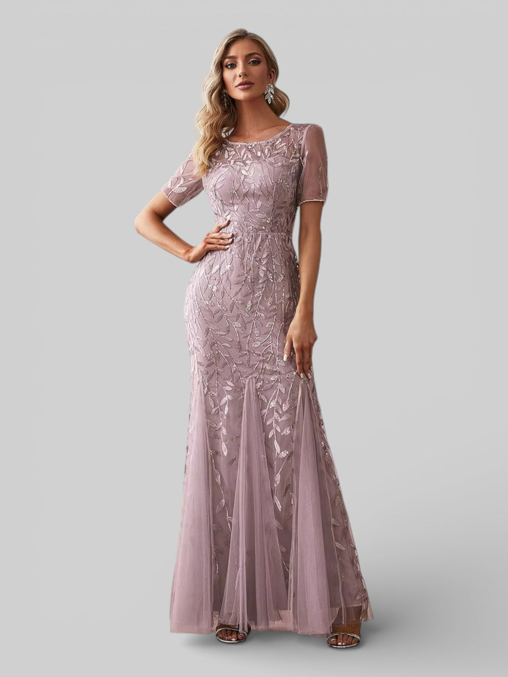 Vestido de Festa Longo Plus Size Lantejoulas Merilim