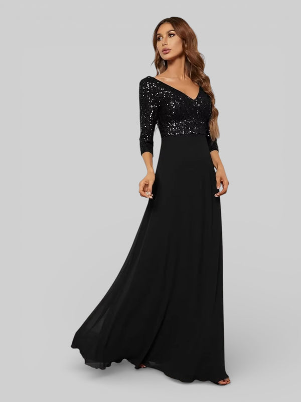 Vestido de Festa Plus Size Manga Longa Lantejoulas - Aurea Dress