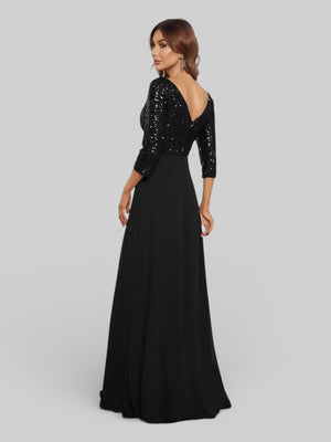 Vestido de Festa Plus Size Manga Longa Lantejoulas - Aurea Dress