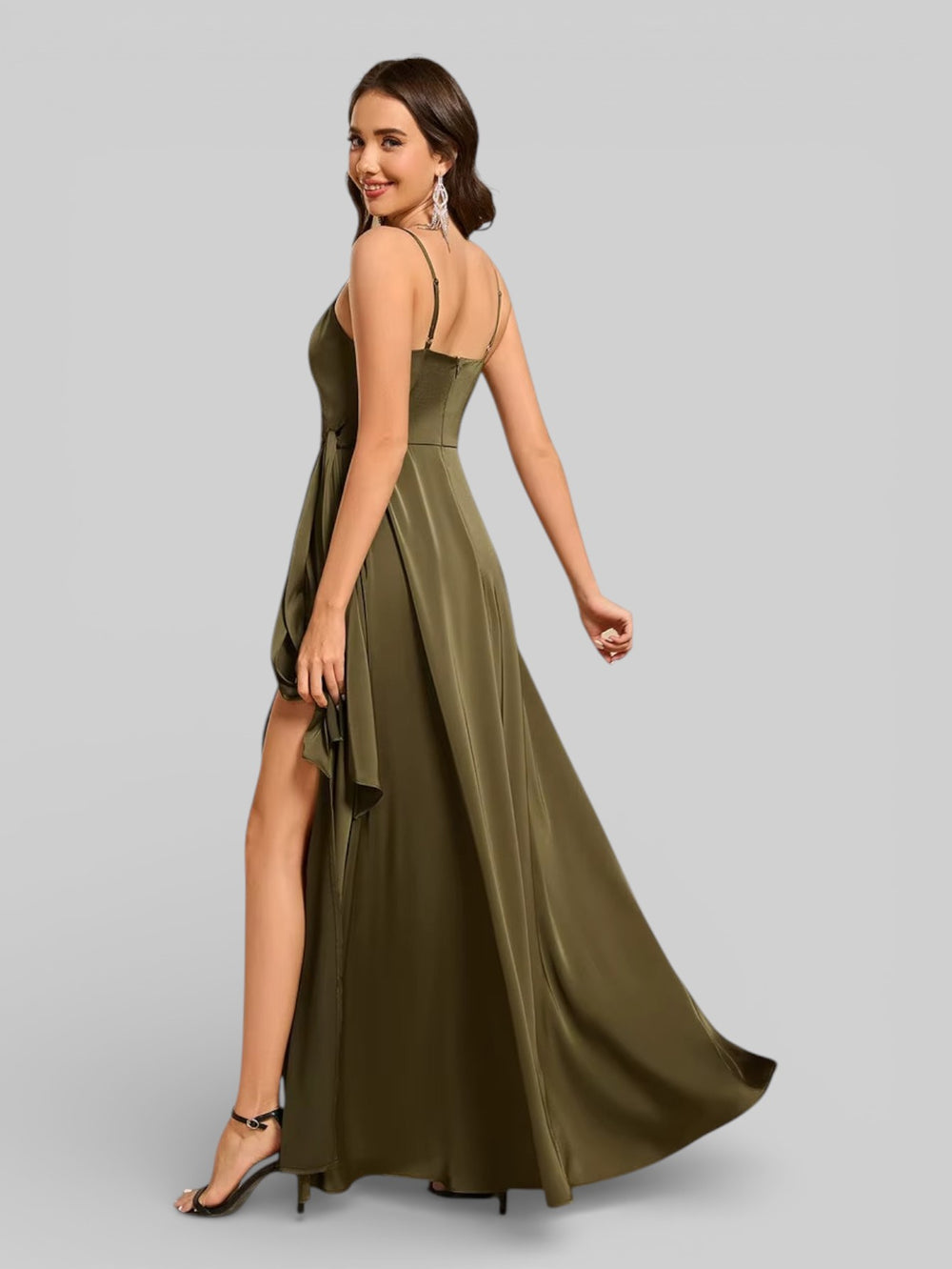 Vestido de Festa Alças Finas com Fenda Clemer