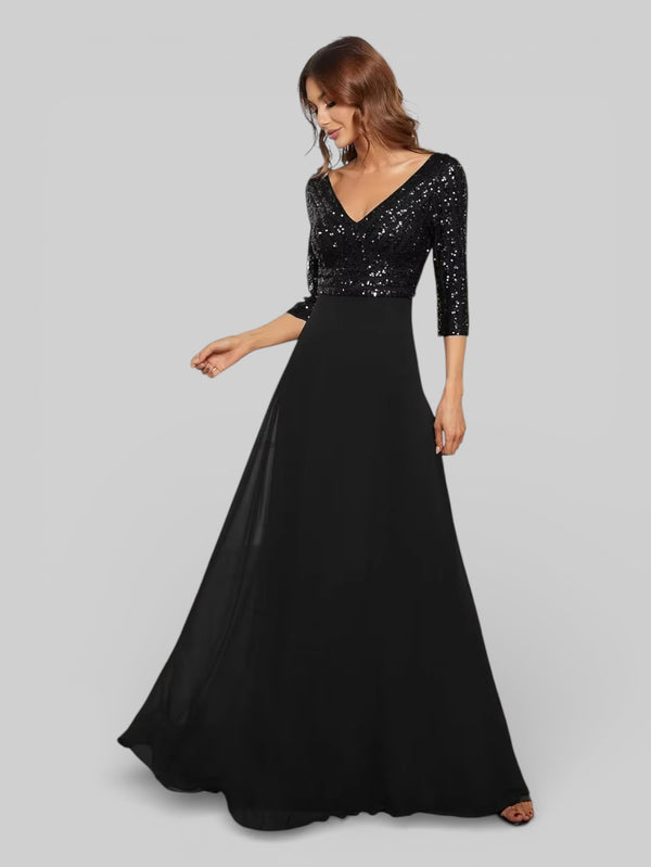 Vestido de Festa Plus Size Manga Longa Lantejoulas - Aurea Dress
