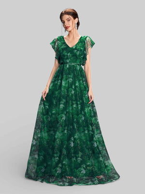 Vestido de Festa Longo Floral Babados