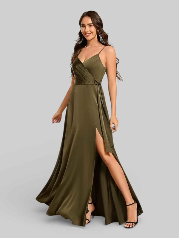Vestido de Festa Alças Finas com Fenda Clemer