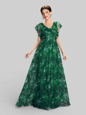 Vestido de Festa Longo Floral Babados