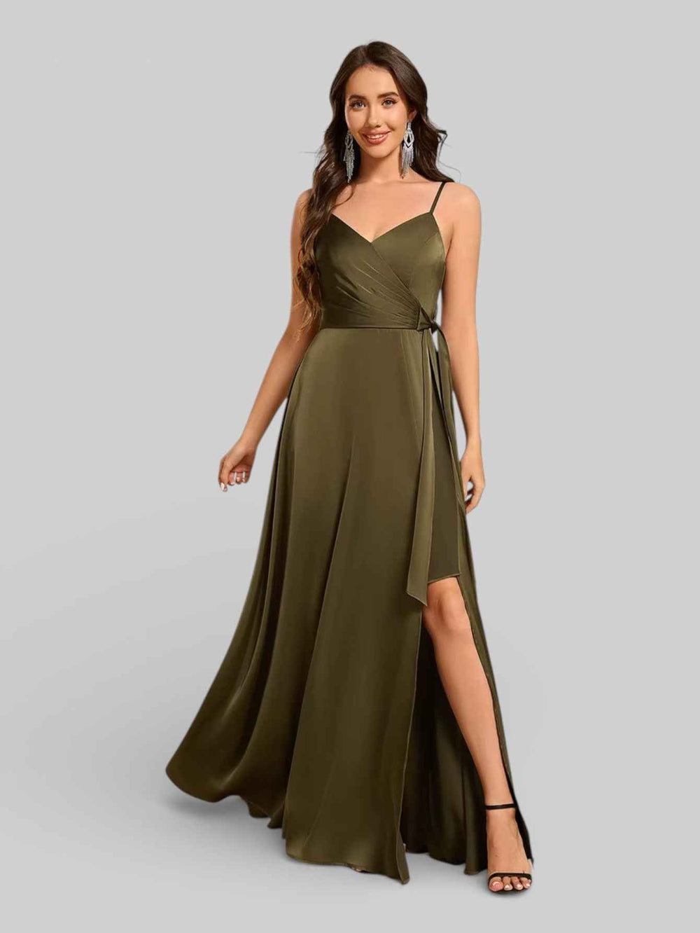 Vestido de Festa Alças Finas com Fenda Clemer